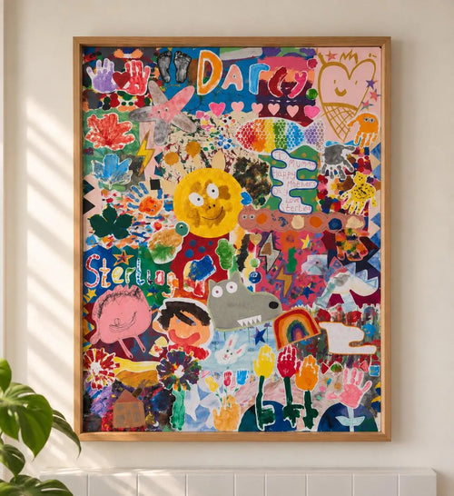 Darcy and Sterling heirloom art print displayed in a beautiful living room